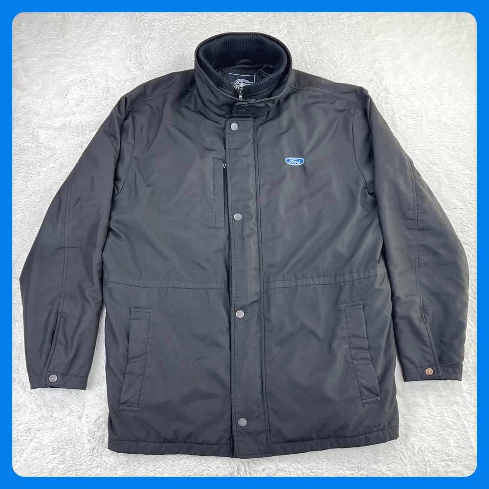 Vintage FORD‎ Chore Coat Barn Jacket Men's XL Black Quilted Full Zip Snap Y2K